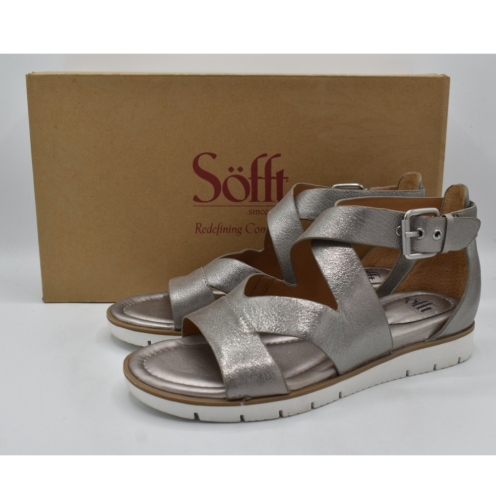 Sofft Mirabelle Sandals Women 7.5 Anthracite Metallic Leather Strappy
